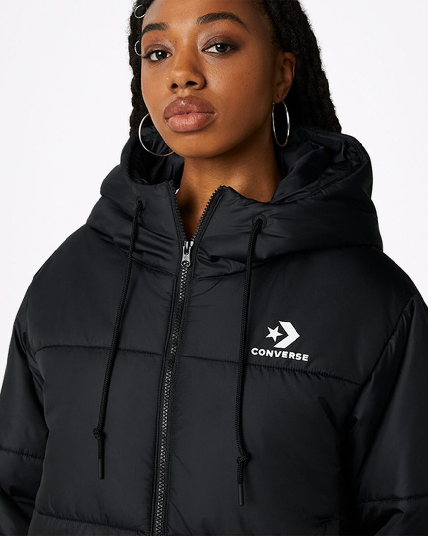 Women's Converse Short Hooded Puffer Jackets Black | AU 09654S